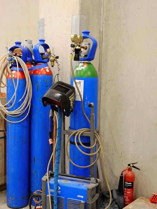 A photo of welding gas cylinders