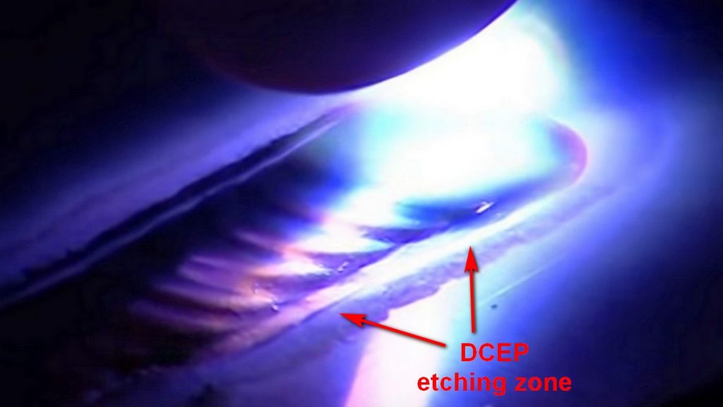 An image showing the effect of DCEP on aluminum TIG welding